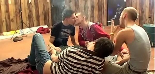  Young gays have a chain smoking foursome fuck fest